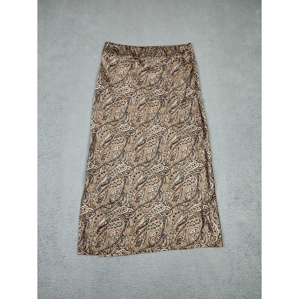 Walter Baker Skirt Womens 8 Tan‎ Brown Black Paisley Print Midi Side Zip W3517